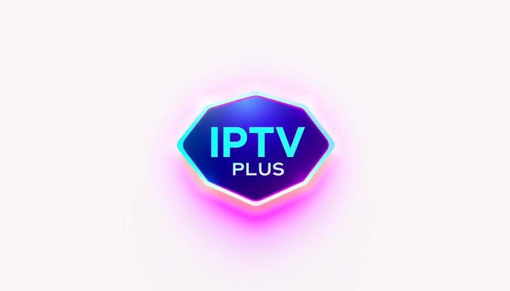 High-quality digital illustration of "IPTV PLUS" logo, featuring a sleek, modern design with vibrant colors. The logo should be the focal point, prominently displayed in the center of the frame against a clean, minimalist background. The overall aesthetic should convey a sense of professionalism, innovation, and technological sophistication, reflecting the advanced capabilities of IPTV PLUS in 2025. Use dynamic lighting and a slightly elevated camera angle to give the logo a dynamic, eye-catching presence. Incorporate subtle visual cues, such as subtle gradients or geometric patterns, to enhance the visual interest and create a visually striking, memorable image.